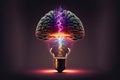 AI generated illustration of a light bulb with human brain inside Royalty Free Stock Photo