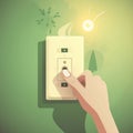 AI generated illustration of a light switch on a green wall - energy saving concept Royalty Free Stock Photo