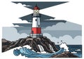 An AI-generated illustration of a lighthouse on a rocky coastline. Royalty Free Stock Photo