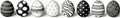 AI generated illustration of line of black and white various decorated Ester eggs placed against white backdrop