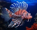 AI generated illustration of a lionfish swimming gracefully in a tropical aquarium Royalty Free Stock Photo