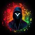 AI generated illustration of a logo background featuring a mysterious hooded figure