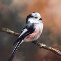 AI generated illustration of a Long-tailed tit perched atop a tree branch Royalty Free Stock Photo