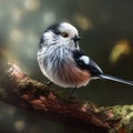 AI generated illustration of a Long-tailed tit perched atop a tree branch Royalty Free Stock Photo