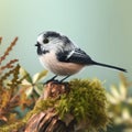 AI generated illustration of a Long-tailed tit perched atop a tree branch Royalty Free Stock Photo