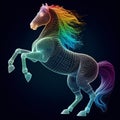 AI generated illustration of a low-poly horse image, skillfully fashioned with a wireframe technique