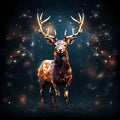 AI generated illustration of a Low polygonal portrait of a deer against a dark background