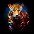 AI generated illustration of a Low polygonal portrait of a leopard against a dark background