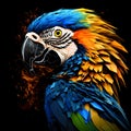 AI generated illustration of a Low polygonal portrait of a parrot against a dark background
