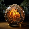 Luminous Goblincore Glass Ball with Intricate City Scene