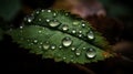 AI generated illustration of a lush green leaf covered in water droplets Royalty Free Stock Photo