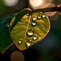 AI generated illustration of a lush green leaf with glistening water droplets Royalty Free Stock Photo