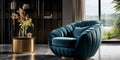 AI generated illustration of a luxurious modern interior with a blue velvet armchair Royalty Free Stock Photo