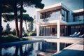 AI generated illustration of a luxury vacation house with swimming pool Royalty Free Stock Photo