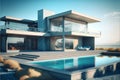 AI generated illustration of a luxury vacation house with swimming pool Royalty Free Stock Photo