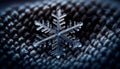 AI generated illustration of A macro photography of a snowflake resting on a black blanket Royalty Free Stock Photo