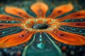 AI generated illustration of a macro shot of a colorful sand mandala