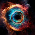 AI generated illustration of a magical colorful all-seeing eye taking the form of a nebula