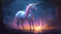 AI generated illustration of A magical unicorn standing majestically in a starlit forest at night