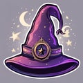 AI generated illustration of a magical witch's hat adorned with stars and moons