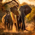 AI generated illustration of a majestic African elephant in a natural habitat with a calf