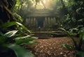 AI generated illustration of a majestic ancient temple located in a lush, tropical jungle Royalty Free Stock Photo