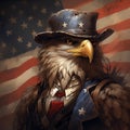 AI generated illustration of a majestic Bald Eagle against a backdrop of an American Flag wall mural Royalty Free Stock Photo