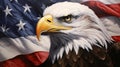 AI generated illustration of a majestic bald eagle against the US flag Royalty Free Stock Photo