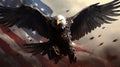 an eagle flying in front of the american flag with clouds in the background Royalty Free Stock Photo