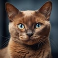 AI generated illustration of A majestic brown cat with captivating blue eyes