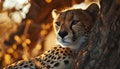 AI generated illustration of a majestic cheetah perched atop a tree branch Royalty Free Stock Photo