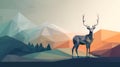 AI-generated illustration of a majestic deer standing against the backdrop of mountains, low poly