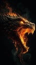 AI generated illustration of a majestic dragon gazing out engulfed in vibrant flames