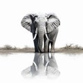 AI generated illustration of a majestic elephant near a tranquil lake, admiring its own reflection Royalty Free Stock Photo