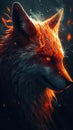 AI generated illustration of a majestic fox gazing out engulfed in vibrant flames