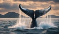 AI generated illustration of a majestic humpback whale leaping from the sparkling ocean