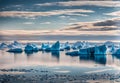 AI-generated illustration of majestic icebergs floating in the sea