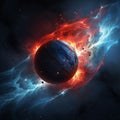 AI generated illustration of A majestic image of a fiery planet surrounded by stars.