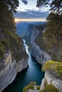 AI generated illustration of a majestic landscape of a canyon with a large rocky cliff