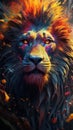 AI generated illustration of a majestic lion standing proudly with its striking golden mane