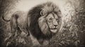 AI generated illustration of A majestic lion standing tall grass Royalty Free Stock Photo