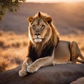 AI generated illustration of a majestic lion taking a break from the heat of the day