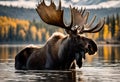 AI generated illustration of A majestic moose majestically posed in a tranquil lake