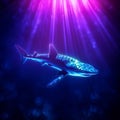 AI generated illustration of a majestic shark swimming in a tranquil blue ocean