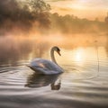 AI generated illustration of a majestic swan gracefully swimming in a tranquil river