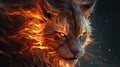 AI generated illustration of a majestic tiger gazing out engulfed in vibrant flames