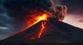 a volcano spews molten orange flames into the sky