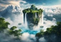 AI generated illustration of a majestic waterfall cascading down a rocky mountainside Royalty Free Stock Photo