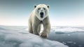 AI generated illustration of a majestic white polar bear stands atop a small iceberg