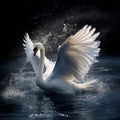 AI generated illustration of a majestic white swan taking flight from a lake Royalty Free Stock Photo